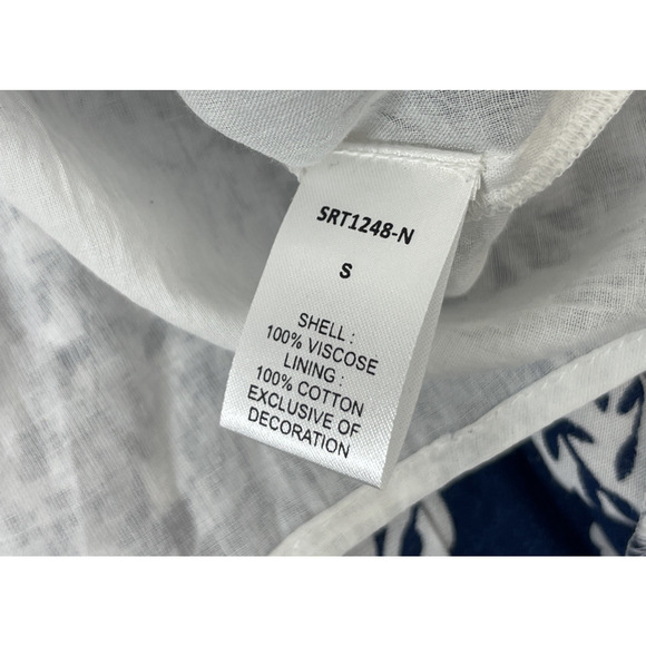 THML Babydoll Dress Small Blue White Floral V Neck Cap Sleeve Cottage Coastal - Picture 10 of 12